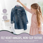50 Premium Kids Velvet Hangers - 14'' Non-Slip, Ultra-Slim & Space-Saving Hangers - 360° Swivel Hook, Strong & Durable for Children & Preteens - Purple