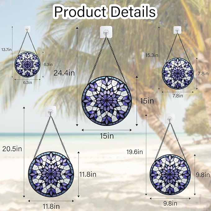 Stained Glass Window Hanging, Purple Blue Tiffany Style Flowers Sun Catcher for Window Door Home Decor Suncatcher Christmas Mother's Day Birthday Gifts for Women Men Mom Nana 11.8 in
