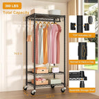 FUTASSI P6 Mini Rolling Clothes Rack Heavy Duty, Clothing Racks for Hanging Clothes, Freestanding Garment Rack with Wheels, Portable Closet Rack Max Load 360LBS, 23.6''W x 14''D x 74.6''H, Black