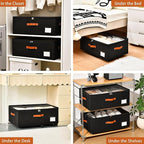 Under Bed Storage Organizer with Wheels, Underbed Container with Clear Lid Cover, Storage Bag Box with Visiable Window for Clothes, Bedsheet, Pillow, 2 Pack