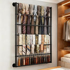 Wall Mounted Display Rack, 7-Layer Wrapping Paper Ribbon Organizer Scarves Tie & Scarf Rack Belts Towel Holder Necktie Hijab Stand Metal Shelving for Home, Retail Stores, Flower Shop