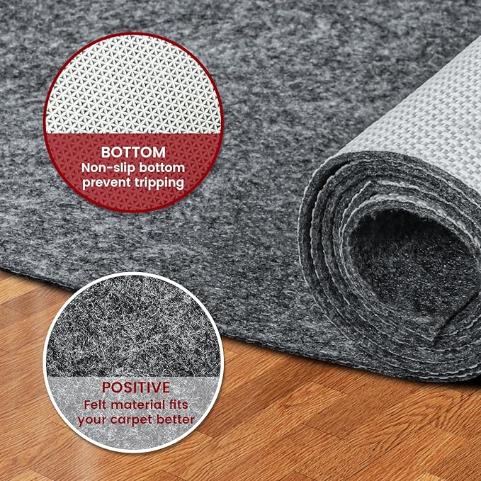 Waterproof Rug Pad, 4x6 ft Area Rug Non-Slip Carpet Pad, 1/4" Thick Non-Slip Rug Pads for All Floors and Finishes, Felt Pad for Hardwood Floors, Keeps Carpets in Place Soft and Safe