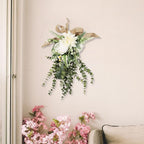 Fancyes Artificial Floral Teardrop Swag Silk Flower Hanging Garland Decorative Ornament Reusable Wall Accent Suitable for Gift Giving Home Decoration Office W, White