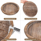 Hanobe Rustic Wooden Serving Tray: Set of 2 Round Wood Butler Decorative Tray Vintage Centerpiece Candle Holder Trays Farmhouse Ottoman Tray for Kitchen Countertop Home Decor for Coffee Table