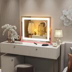 FENNIO Vanity Mirror with Lights 22''x18'' Makeup Mirror with Lights,Lighted Makeup Mirror with 10X Magnification，Smart Touch Screen with 3-Color Lighting,Dimmable（Square Pink）