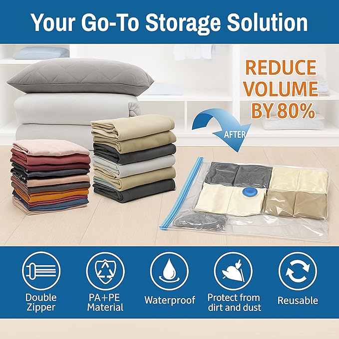 4 Pack Hanging Vacuum Storage Bags for Jackets, Clothes, Suits and Dresses – Vacuum Sealed Compression Bags with Hand Pump – Space Saver Storage Bags for Moving, Travel & Organization (2S & 2L)