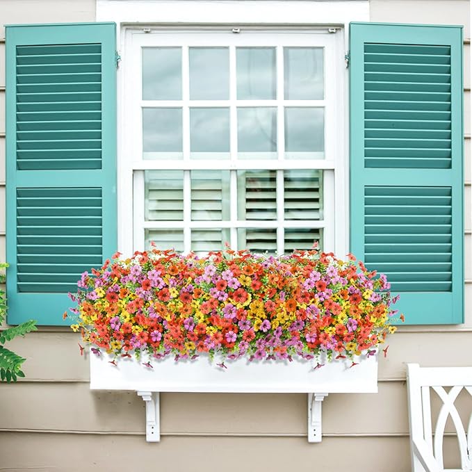Artificial Flowers Faux Plants Outdoor Fake Flowers Spring Decor,12 Bundles Realistic Plastic Plant Colorful Daisy UV Resistant for Porch Patio Home Yard Garden Window Box Pot Planters