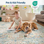 Lessymo Large Area Rugs 9x12 Living Room, Soft Washable Rug for Bedroom Dining Room Nursery Room Farmhouse, Boho Non Slip Low Plie Carpet Vintage Floral Forest Design, Beige Brown
