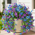 Artificial Faux Flowers Plants for Outdoor Spring Summer Decoration, 2 PCS Fake Silk Daisy Flowers No Fade UV Resistant Realistic for Outside Home Planter Porch Patio Balcony Yard Decor (Blue Purple)