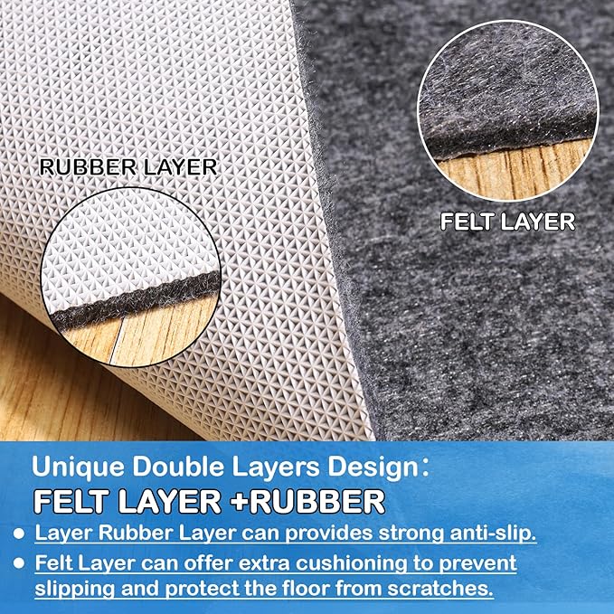 Non-Slip Rug Pads 5X 3 ft, 100% Waterproof Extra Large Area Rugs Non Skid Rug Pad for All Floors and Finishes Durable Hardwood Floor Protective Felt Keeps Rugs in Place, Safe and Secure