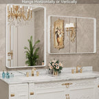 LOAAO 30x36 Inch White Metal Framed Bathroom Mirror for Wall, White Bathroom Vanity Mirror Farmhouse, Large Rounded Rectangle Mirror, Anti-Rust, Tempered Glass, Hangs Horizontally or Vertically