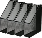 YBM HOME Steel Mesh Wall Magazine File Holder for Home & Office Organization, Serves as a Magazine Rack, Desk Organizer, Letter and Mail Bin, Holds Up to 20 Magazines - 4-Pack Black, 1101-4