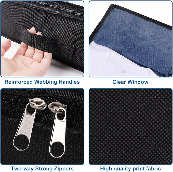 Fixwal 4 Pack Black Underbed Storage Bags with Clear Window and 2 Reinforced Handles Under Bed Storage Containers for Clothing, Bedding, Comforter