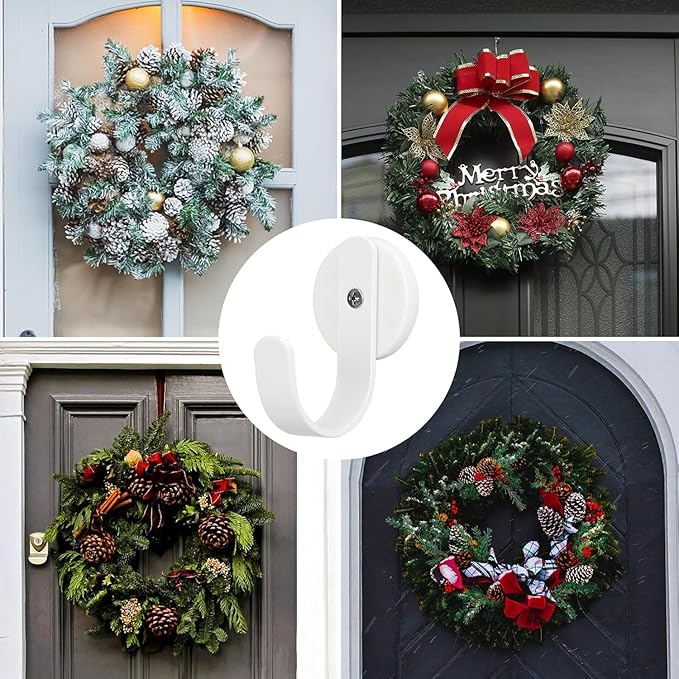 Linwnil 2 Pack Magnetic Wreath Hanger Wreath Holder Wreath Hanger Hook for Metal Front Door for Christmas Decorations (Black) (White, 43mm)