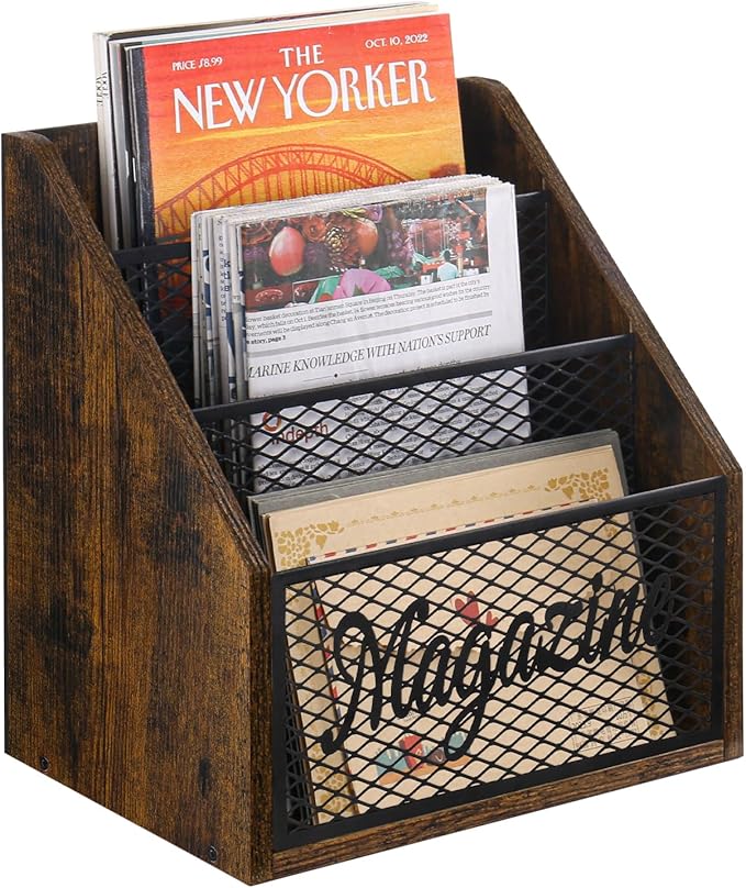 YINMIT Magazine Holder, Stepped 3 Tier Magazine Rack Floor, Magazine Storage Basket, Folder Organizer Bin for Magazines,Books,Newspapers,Tablets