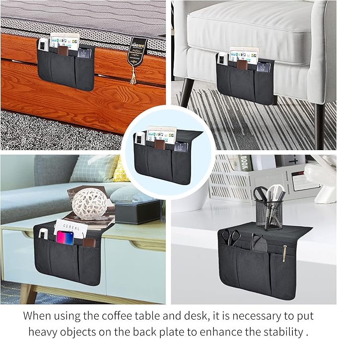 Bedside Caddy Bedside Storage Organizer Magazine Phone Tablet iPad Remote Holder, Organizer Caddy for Home College Dorm Bed, Sofa, Bunk Bed (Black)