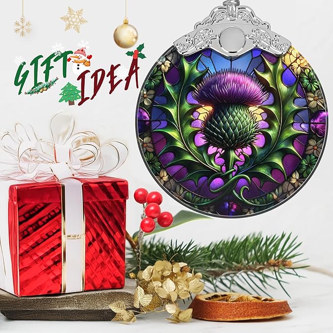 Scottish Thistle Stained Glass Orament - Christmas Ornament - Christmas Decorations for Tree - Holiday Present ldeas - Gift Exchange