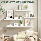 Floating Shelves for Wall 24 in x 9.3 in Deep, Wall Mounted Rustic Wood Shelf with Invisible Brackets for Storage & Display, Living Room Bedroom Bathroom, White, 2 Pack