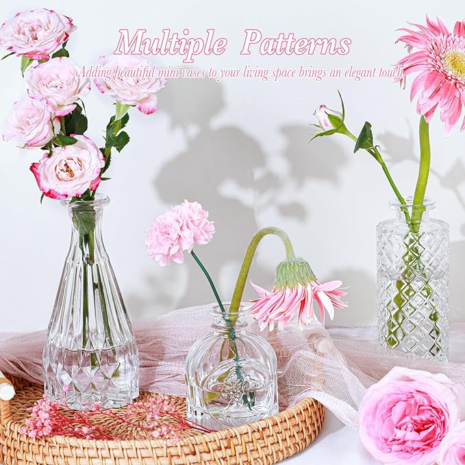 Clear Glass Bud Vases Set of 12, Mini Flower Vase for Centerpieces, Small Vases in Bulk for Wedding Decorations, Vintage Vase for Baby Shower, Party, Recepetion, Home Table Décor