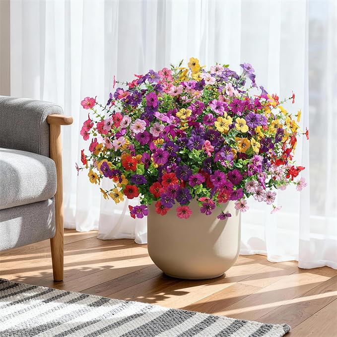 Ivydale Artificial Flowers for Outdoor 24 Bundles Fake Mums UV Resistant Silk Daisy Faux Plants for Outside Planter Home Porch Patio Window Box Decor, 6 Color Mixed