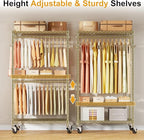 P1 Rolling Clothes Rack, Portable Wardrobe Closet with Wheels, Heavy-Duty Closet Clothing Rack for Hanging Clothes, 35.5" W x 15.7" D x 80.5" H, Hold 500lbs, Gold