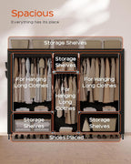 Portable Closet, 77.6 Inch Extra Large Capacity Wardrobe Closet with Cover, Clothes Storage Organizer with Shelves and 3 Hanging Rods, Easy to Assembly, Black PCT223B01