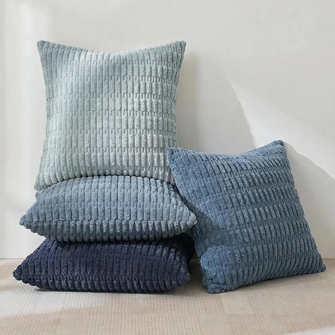 Fancy Homi 4 Packs Decorative Throw Pillow Covers for Living Room Couch Bed, Modern Farmhouse Boho Home Décor Accent Cushion Case, 12" x 12", Blue Series