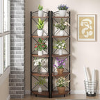 VECELO 5 Tier Corner Shelf Stand, 55.2" Tall Corner Bookshelf, Plant Stand, Rustic Brown Corner Storage Shelf for Living Room, Kitchen, Bedroom, Office