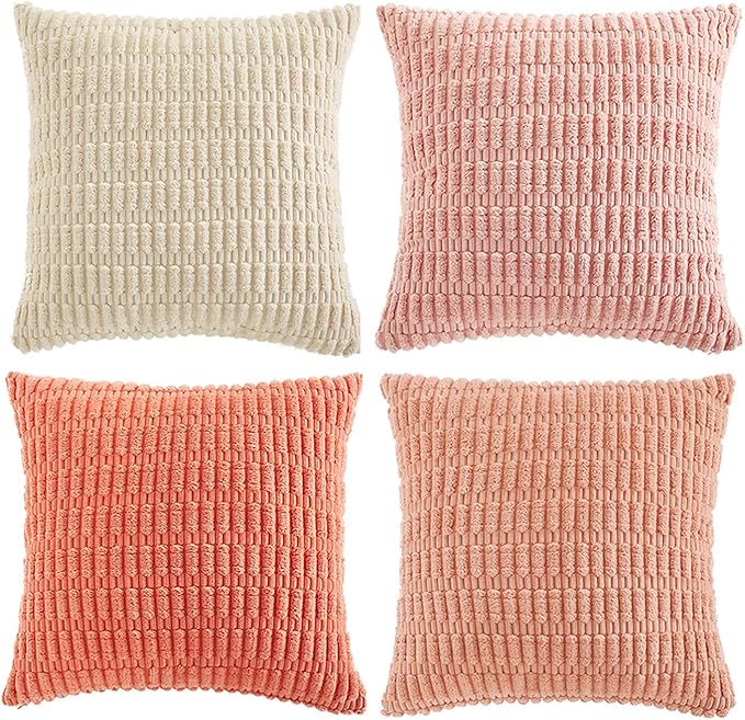 Fancy Homi 4 Packs Decorative Throw Pillow Covers for Living Room Couch Bed, Modern Farmhouse Boho Home Décor Accent Cushion Case, 12" x 12", Pink Series