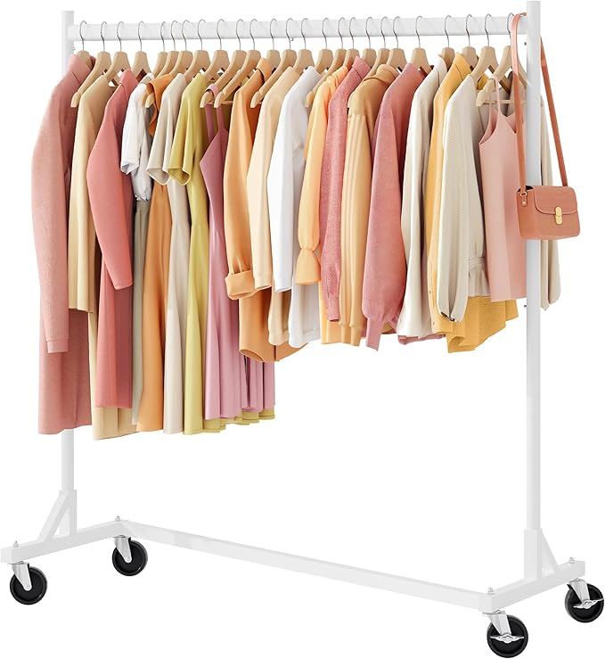 Hoctieon Z Rack, Rolling Clothes Racks with Z-Base, Heavy Duty Garment Rack, Clothing Racks for Hanging Clothes, Sturdy Metal Hanging Holder, Clothes Organizer Rack, White