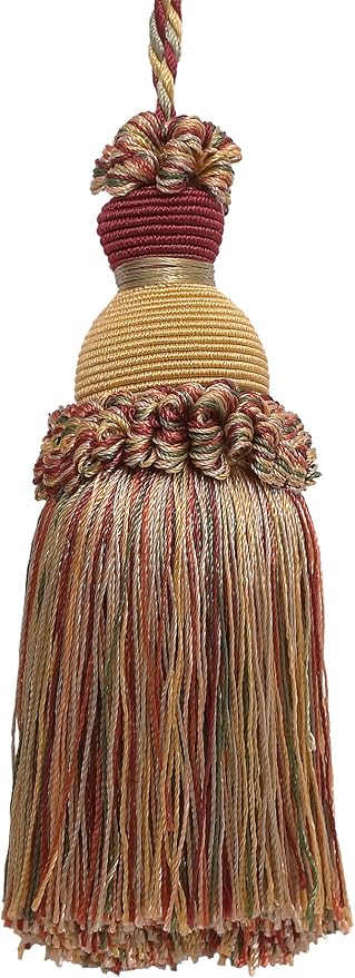 DÉCOPRO Beautiful Hand-Crafted 5" (12.5cm) Key Tassel, 3 1/2" (8.5cm) Loop # IKTJ, Cherry Grove Beige #4770 (Golden Beige, Rust Red, Olive Green) Set of 10