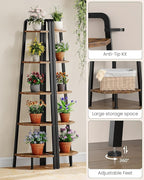 CHOEZON Corner Shelf, 5-Tier Ladder Corner Shelf, Ladder Bookshelf, 59.6" Tall Vertical Display Stand, Metal Frame Bookshelf, for Living Room, Bedroom, Kitchen, Rustic Brown and Black TCJ20BF
