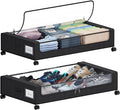 Under Bed Storage with Wheels, XXL 60L Under the Bed Storage Bins, Underbed Storage Containers with Lids & Label, Rolling Metal Drawer for Shoes, Clothes, Books, Toys (2-Pack Black)