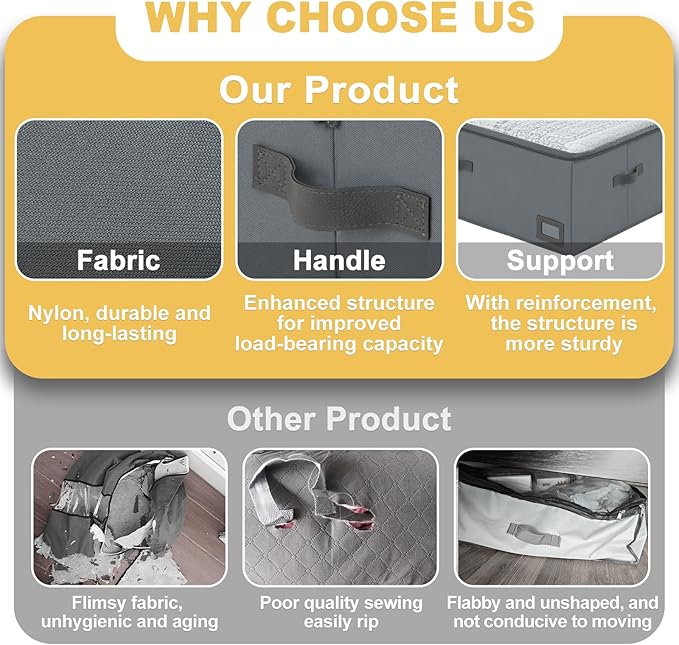 10-Inch Under Bed Storage Containers (2-Pack) | Sturdy Sidewalls | Clear Cover & Label Holder | Foldable Fabric Closet Bin Organizer | Stores Clothing/Blankets/Sweaters/Sheets