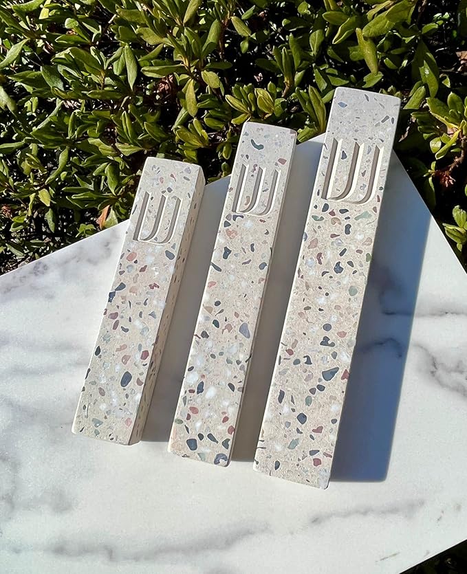 A&S Mezuzot A&S Modern Stone Mezuzah Case Design, Mezuza Cover for Scroll Protection, Easy Peel and Stick Houswarming Gift and Home Blessing (Terrazzo Beige, 6 Inches)
