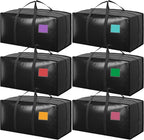 6 Pack Extra Large Heavy Duty Moving Bags with Reinforced Zipper & Wide Handles, Moisture-Resistant Storage Bins Packing Cubes for Clothes, College Dorm, Travel, and Home Organization, Black