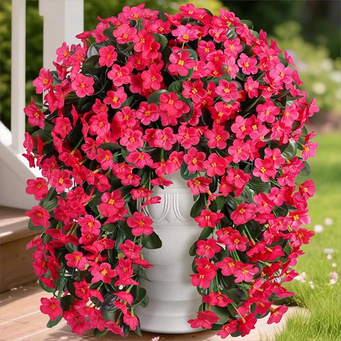 HyeFlora Artificial Fake Hanging Flowers for Spring Outdoor Outside Decoration, 2PCS Faux Silk Hotpink Daisy Plants UV Resistant Look Real Orchid Vines for Indoor Home Balcony Porch Planter