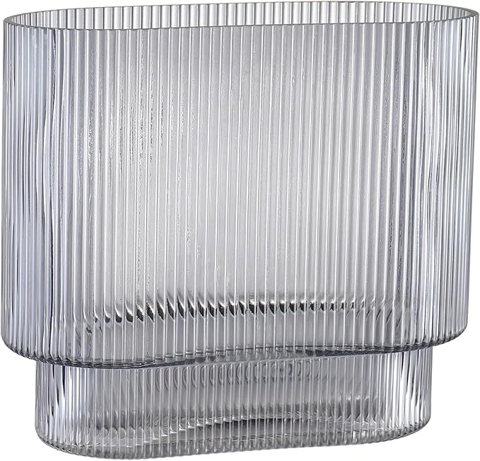 Ribbed Glass Vase, Black Glass Vase, Fluted Short Vases for Flowers, Modern Vases for Living Room, Dining Room, Bathroom, Desk, Shelf, Wedding, Office, 7 Inches
