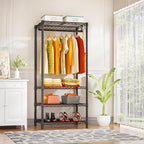 Ulif H4 Mini Portable Closet, 4 Tiers Freestanding Clothing Garment Rack for Small Space, Metal Clothes Wardrobe System for Bedroom, 23.6" W x 14" D x 76.4" H, Load 502 lbs, Black