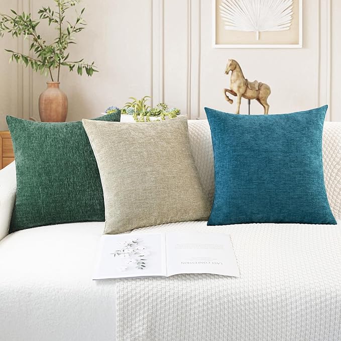 CaliTime Throw Pillow Covers Decorative 16 X 26 Inches Pack of 2 Cozy Chenille Cushion Cases for Couch Sofa Bed Living Room Home Ocean Blue