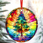 Jabihome Christmas Ornaments 2025, Exchange for Women, Men, Collectible Dated Year Ornaments for Tree, Unique Acrylic Suncatcher, Printed Stained Glass Effect Decor (Christmas Tree)