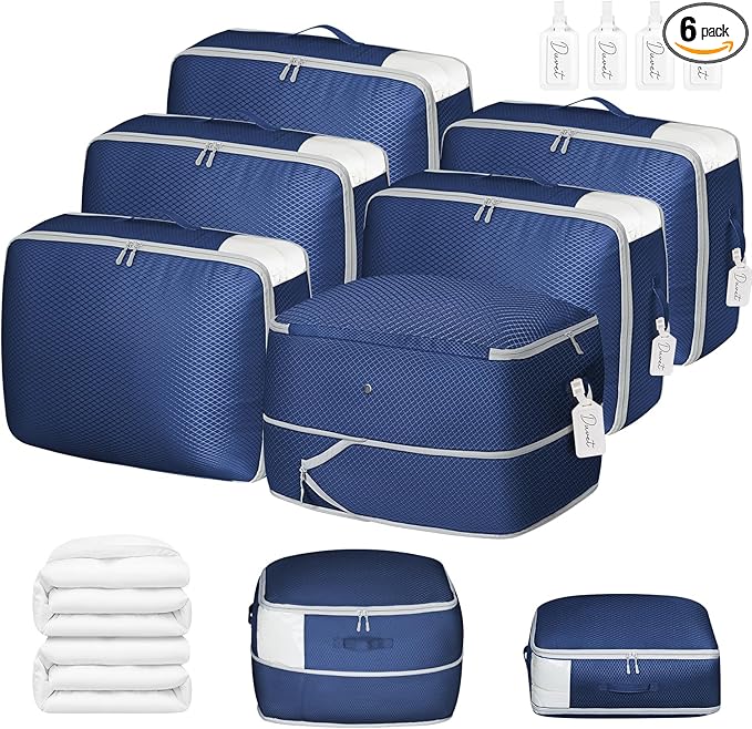 DIMJ Comforter Storage Bag 6 Pack - Blanket Storage Organizer Compression Bags, Large Capacity Ultra Space Saving Self Compression Organize for Bedding, Pillow, Duvet, Sheet Storage with Zipper Window