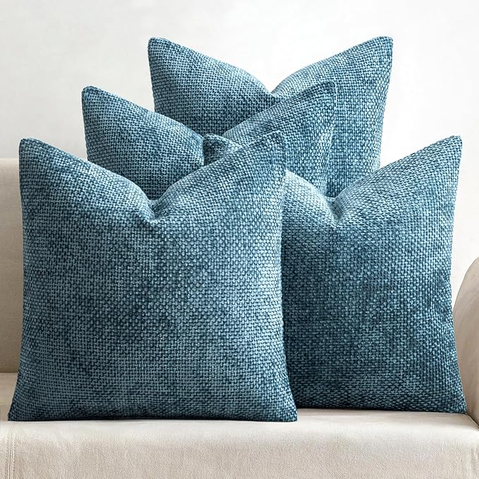 MIULEE Pack of 4 Couch Throw Pillow Covers 18x18 Inch Smoke Blue Soft Decorative Chenille Pillow Covers Farmhouse Accent Cushion Covers for Boho Spring Home Decor Sofa Bedroom Living Room