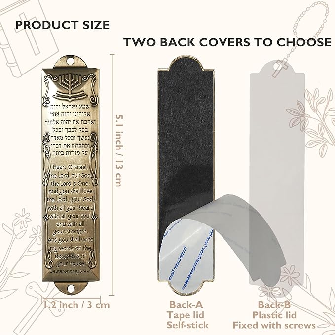 Mezuzah with Scroll for Door, Metal Mezuzah Cases with Double Sided Tape, Waterproof Cover with English and Hebrew Blessing Scripture for Jewish House Warming Gift, Hannukah Decor (3 Pcs)