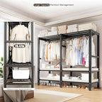 Heavy Duty Portable Closet with Cover Magnetic Doors, Metal Rolling Clothes Rack Heavy Duty 1500LBS, Foldable Clothing Rack, Garment Racks for Bedroom/LivingRoom/Rental (KT Grey, 66.14in)