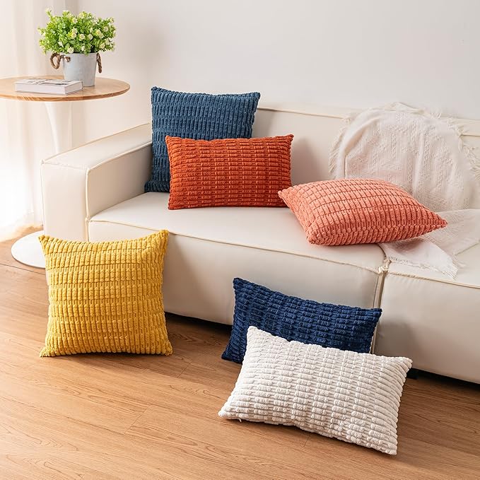 Aegero Pack of 2 Corduroy Decorative Throw Pillow Covers 16x16 Inch Soft Striped Pillow Covers Modern Farmhouse Home Decor for Sofa Living Room Couch Bed（Blackish Green）