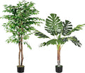 VECELO 2 Pack Fake Plants, Artificial Greenery Ficus Tree 5FT and Monstera Tree 4FT, Large Floor Plants for Home Decor, Indoor, Office, Living Room