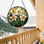 Stained Glass Window Hanging, Yellow and White Daffodils Sun Catcher for Door Home Decor Plants Flowers Suncatcher Christmas Mother's Day Birthday Gifts for Women Men Mom Nana 15 in