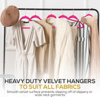 Premium Velvet Hangers 50 Pack Ultra Thin Non Slip Adult Felt Space Saving Suit Hanger for Closet Heavy Duty Coat Pants Jackets Dress Hangers 360° Swivel Hook Hold Upto 10 lbs Dark Pink