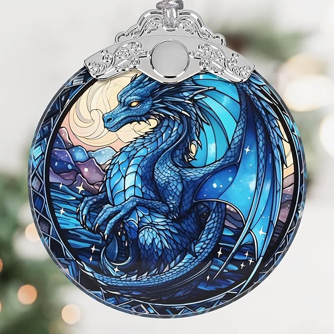 Irina Dragon Stained Glass Christmas Ornament - Beautiful Dragon Christmas Tree Decoration, Gift Idea